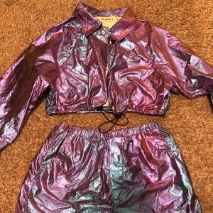 Metallic crop jacket w/ short set